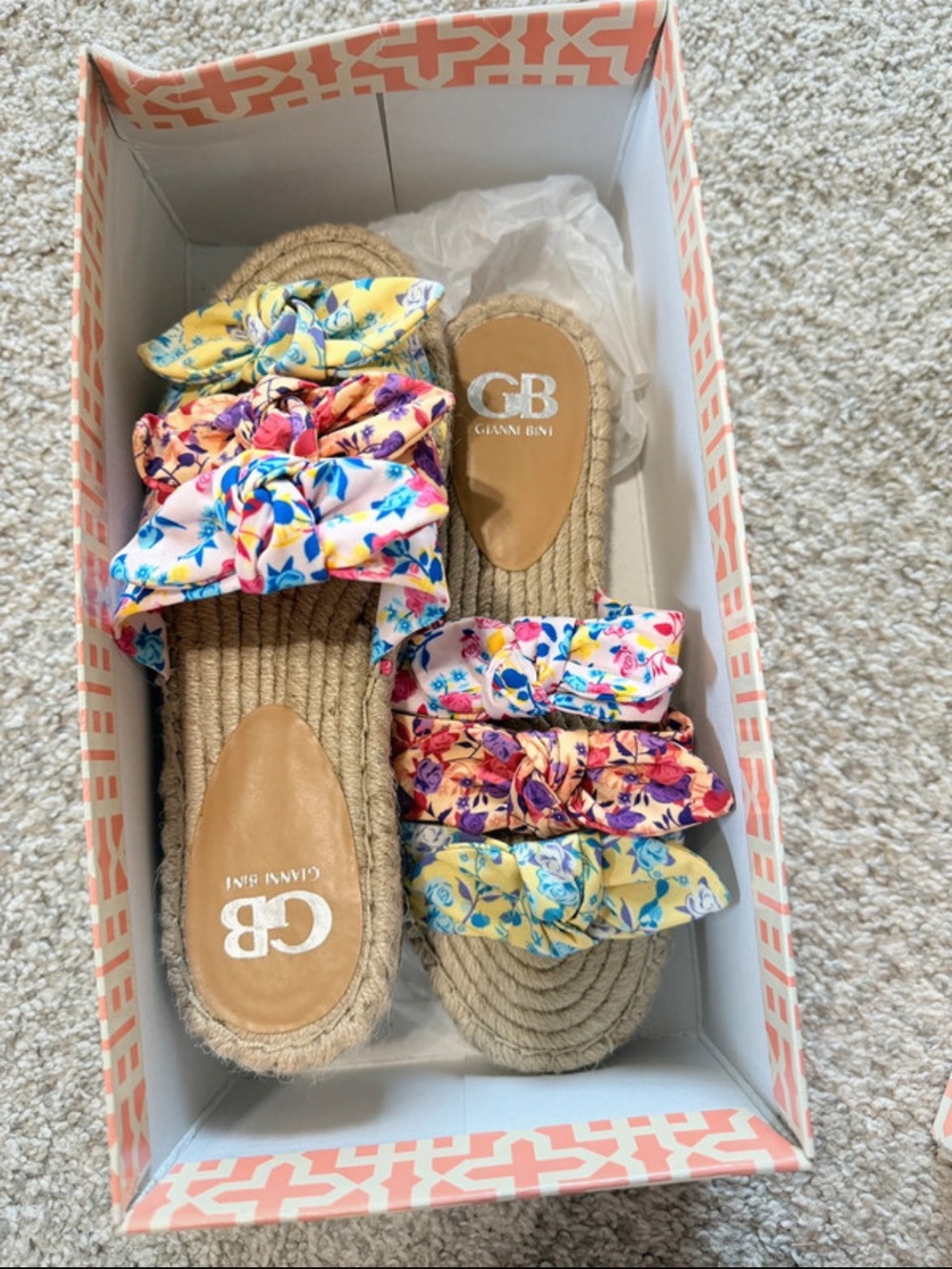 Gianni Bini Floral Bow Slide Sandals in Yellow Pink Blue